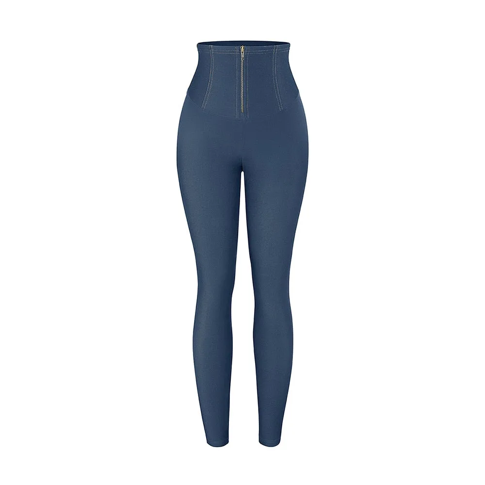 Denim-Look Shaping Leggings With Zipper