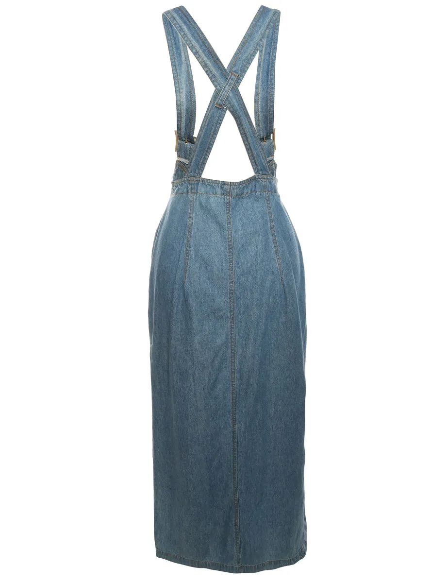 Denim Maxi Skirt With Straps - L