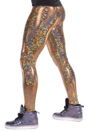 Disco Gold: Holographic Disco Gold Meggings - Mens Festival Leggings