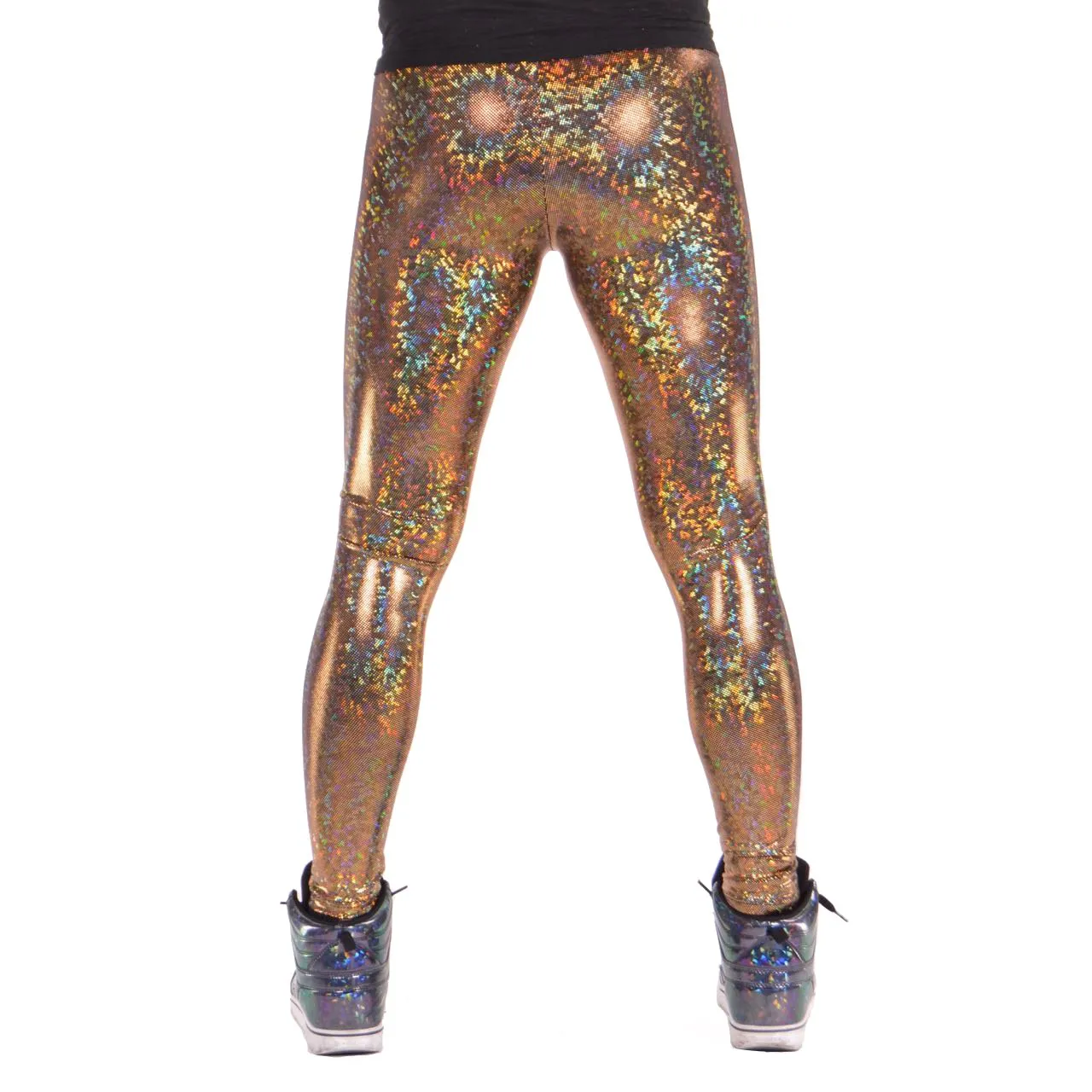 Disco Gold: Holographic Disco Gold Meggings - Mens Festival Leggings