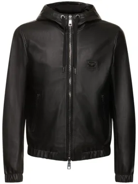 Dolce&amp;Gabbana   Leather hoodie w/logo plaque 