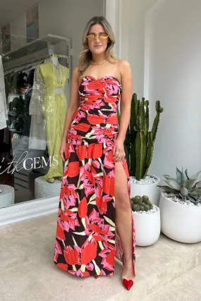 Dolcie Strapless Maxi Dress Rojo Print