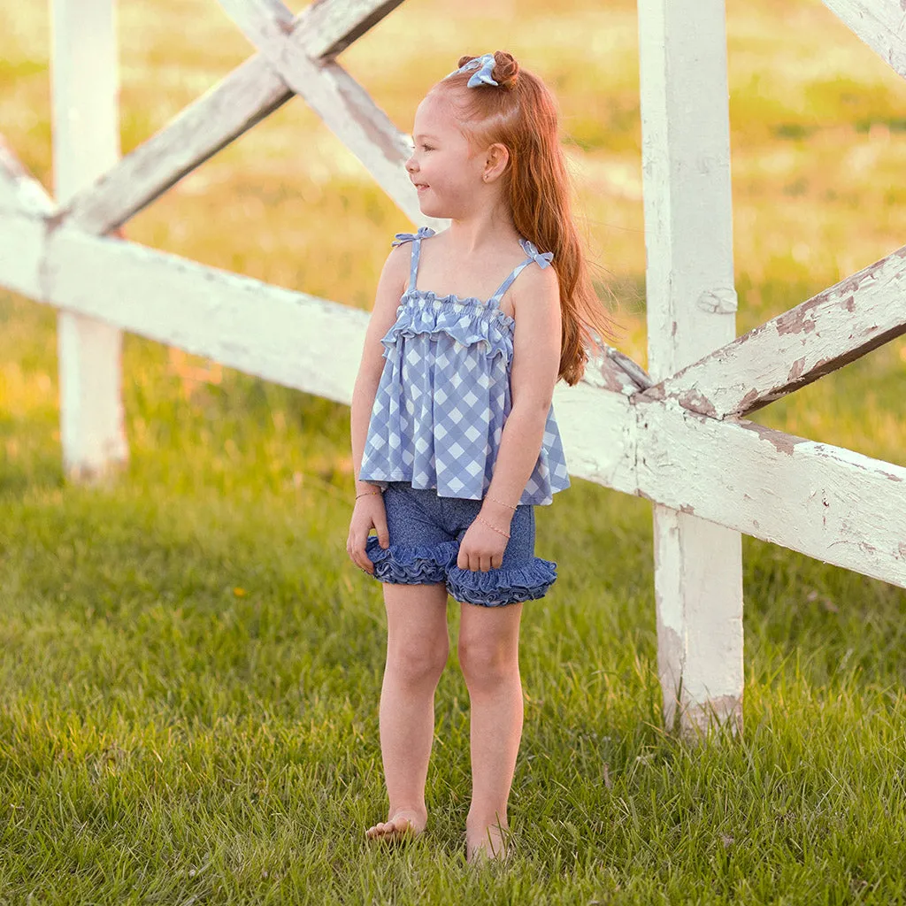 Dusty Blue Gingham Ruffled Cami