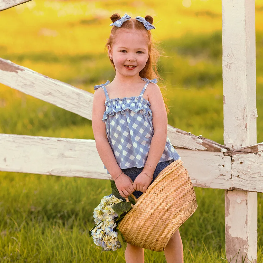 Dusty Blue Gingham Ruffled Cami