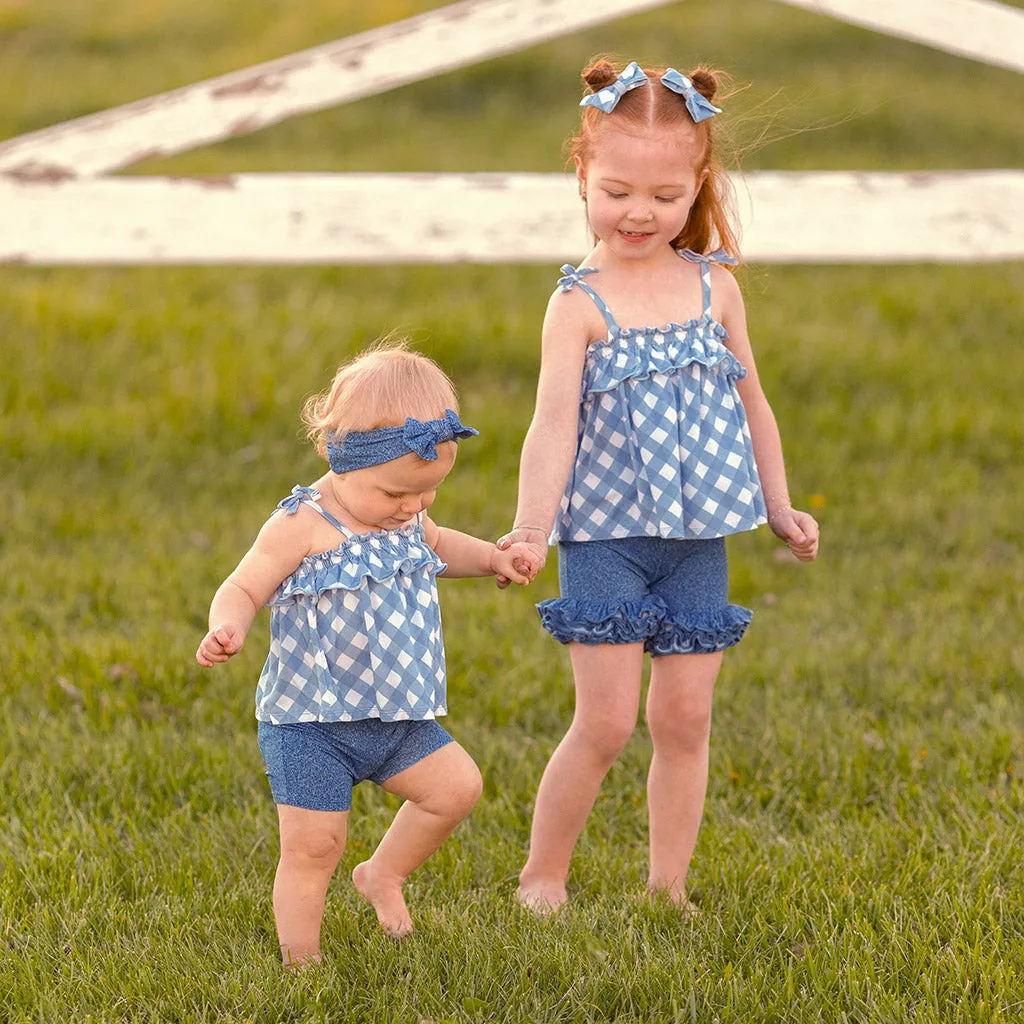 Dusty Blue Gingham Ruffled Cami