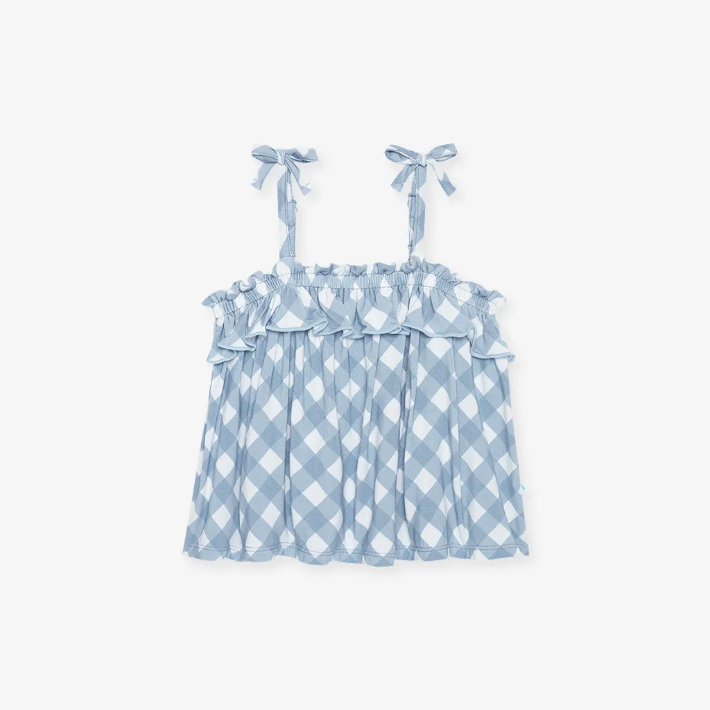 Dusty Blue Gingham Ruffled Cami