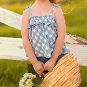 Dusty Blue Gingham Ruffled Cami