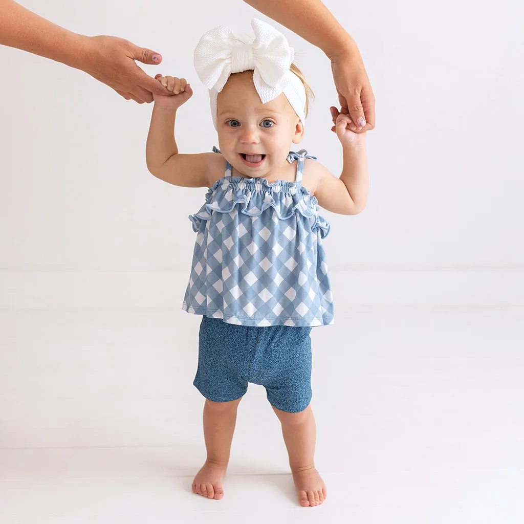 Dusty Blue Gingham Ruffled Cami