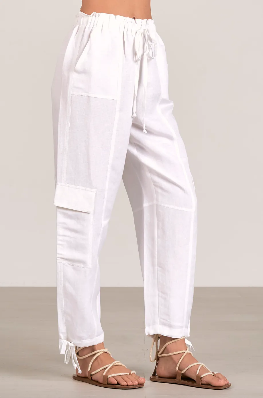 ELN Linen Cargo Pant-Wht