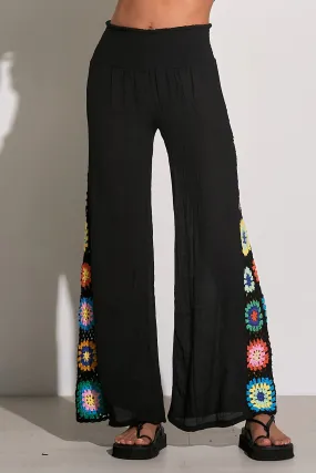 ELN Wide Leg Pants w/Crochet-Black