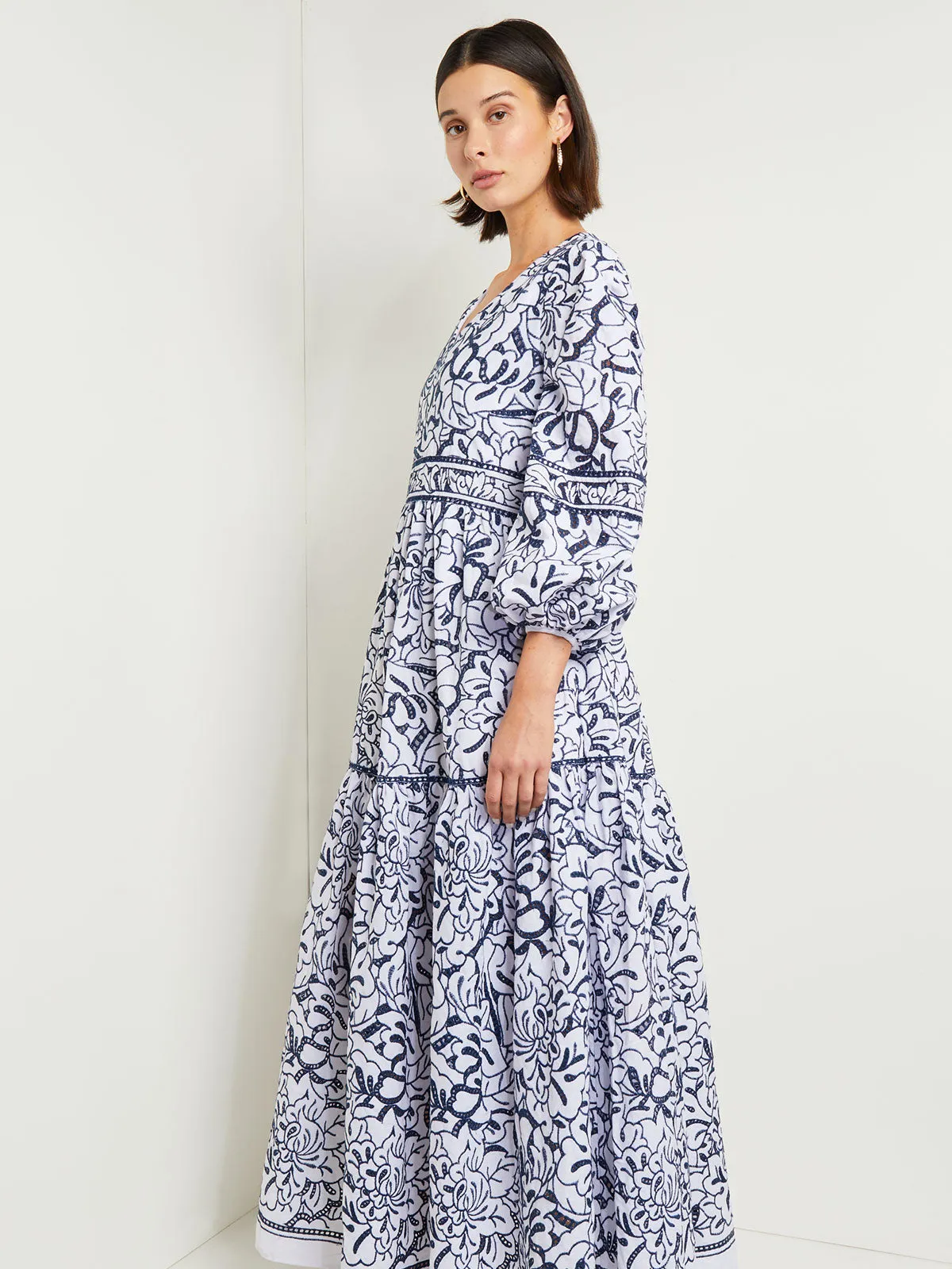 Embroidered Floral Cotton Maxi Dress