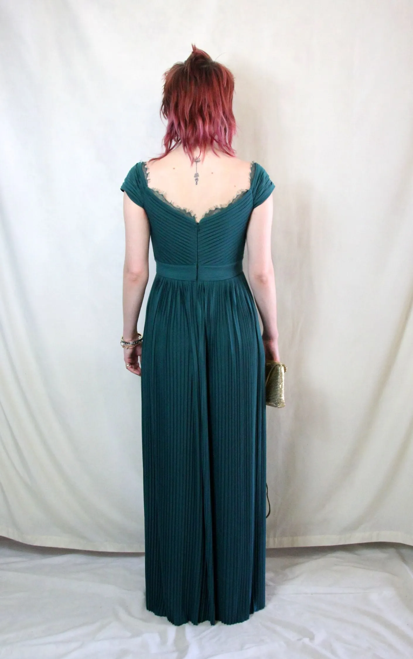 Emerald green Bardot maxi dress