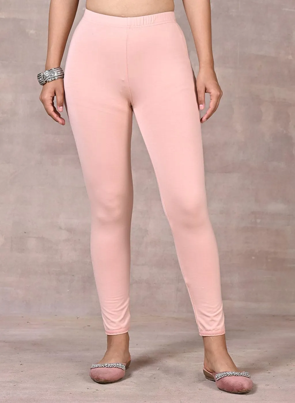 Farah Baby Pink Viscose Lycra Leggings for Women