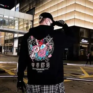 Fashion Boys Cool Men Hip Hop Hoodies Japanese Casual Sweatshirts Streetwear Men Women Loose Pullover Harajuku Devil Hoodie Male