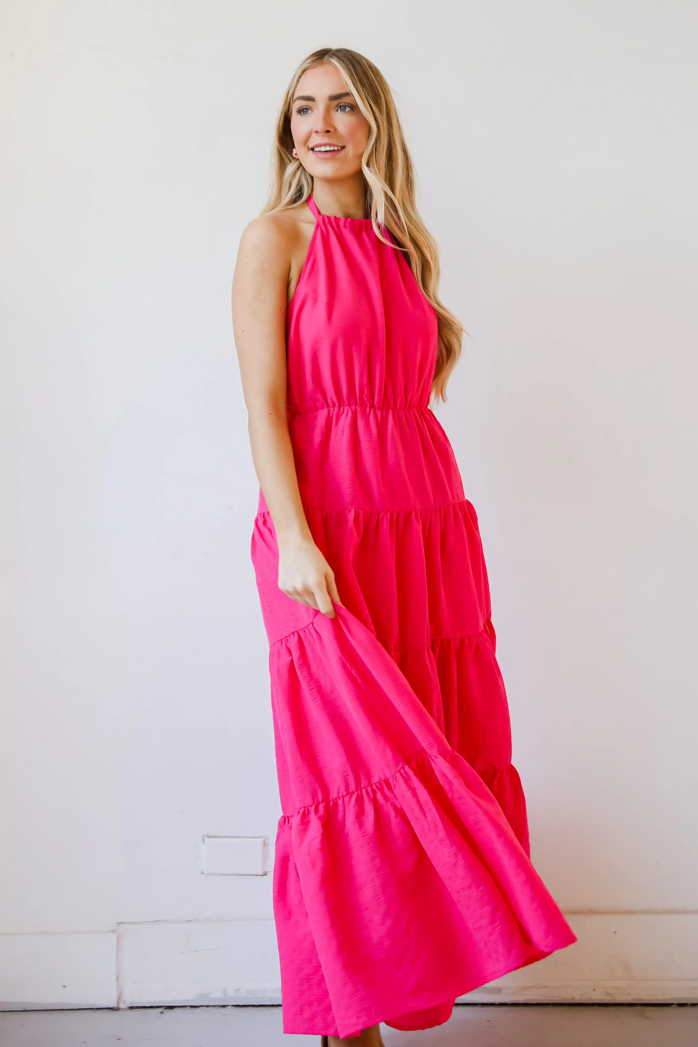 FINAL SALE - Sun-Sational Magenta Tiered Halter Maxi Dress