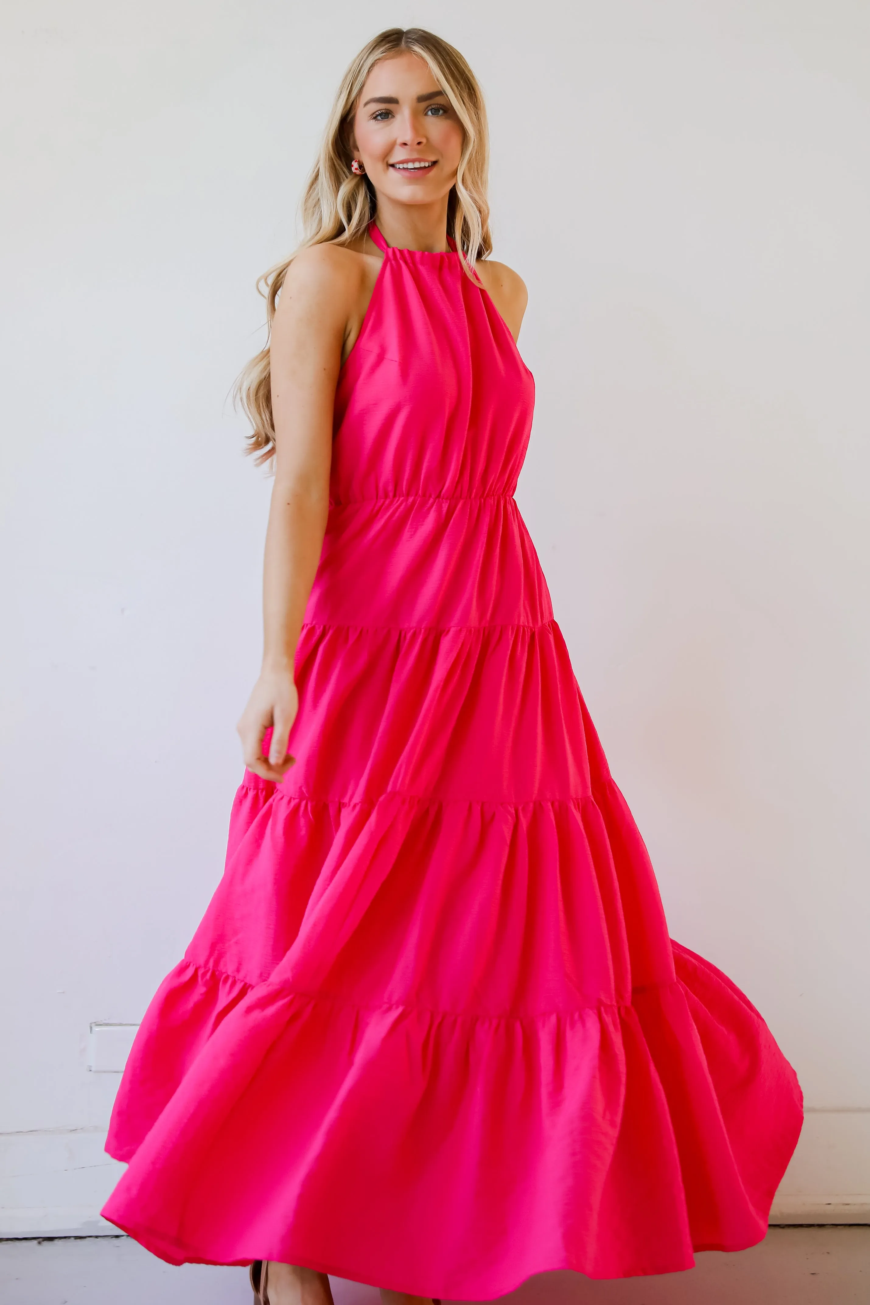 FINAL SALE - Sun-Sational Magenta Tiered Halter Maxi Dress