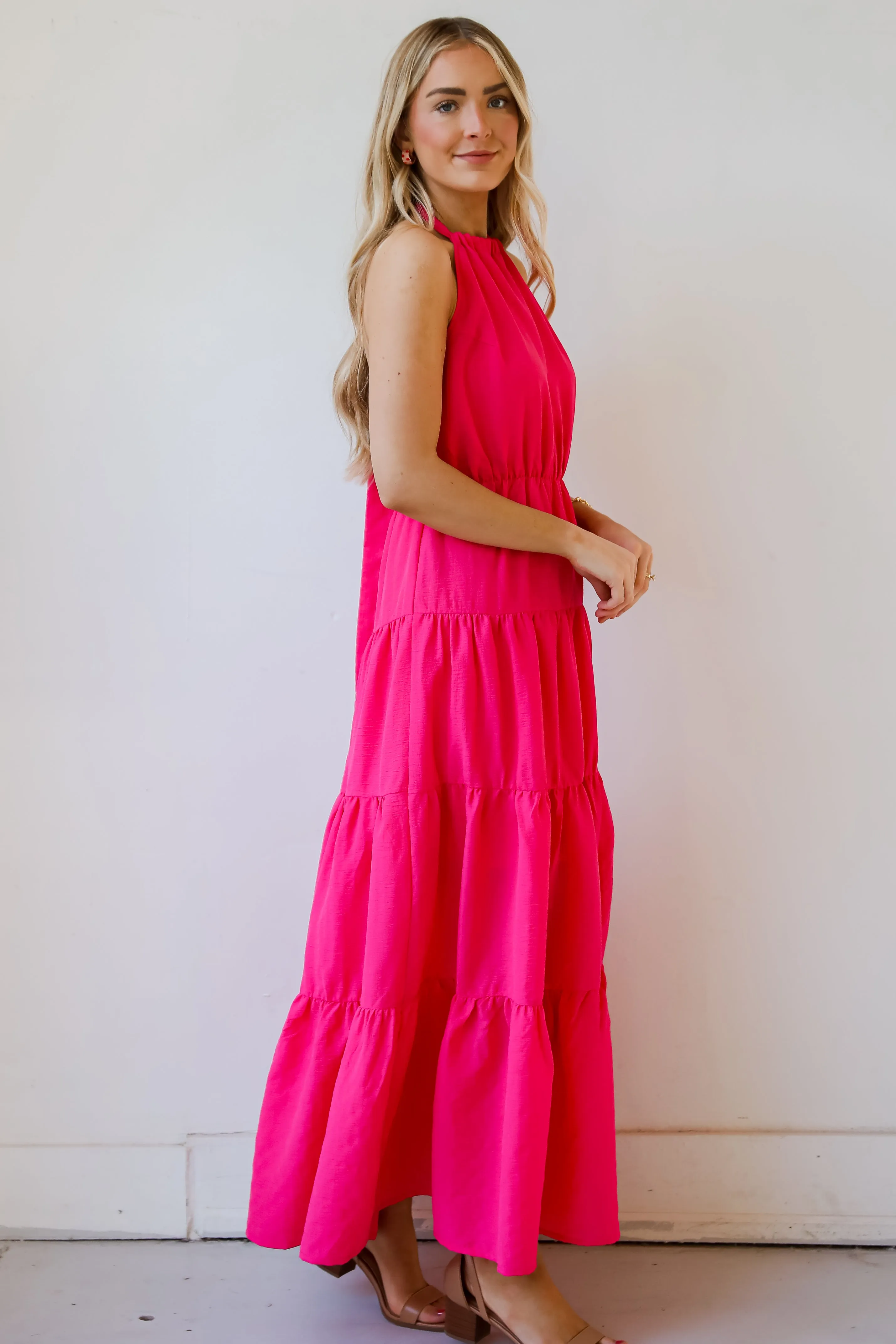 FINAL SALE - Sun-Sational Magenta Tiered Halter Maxi Dress