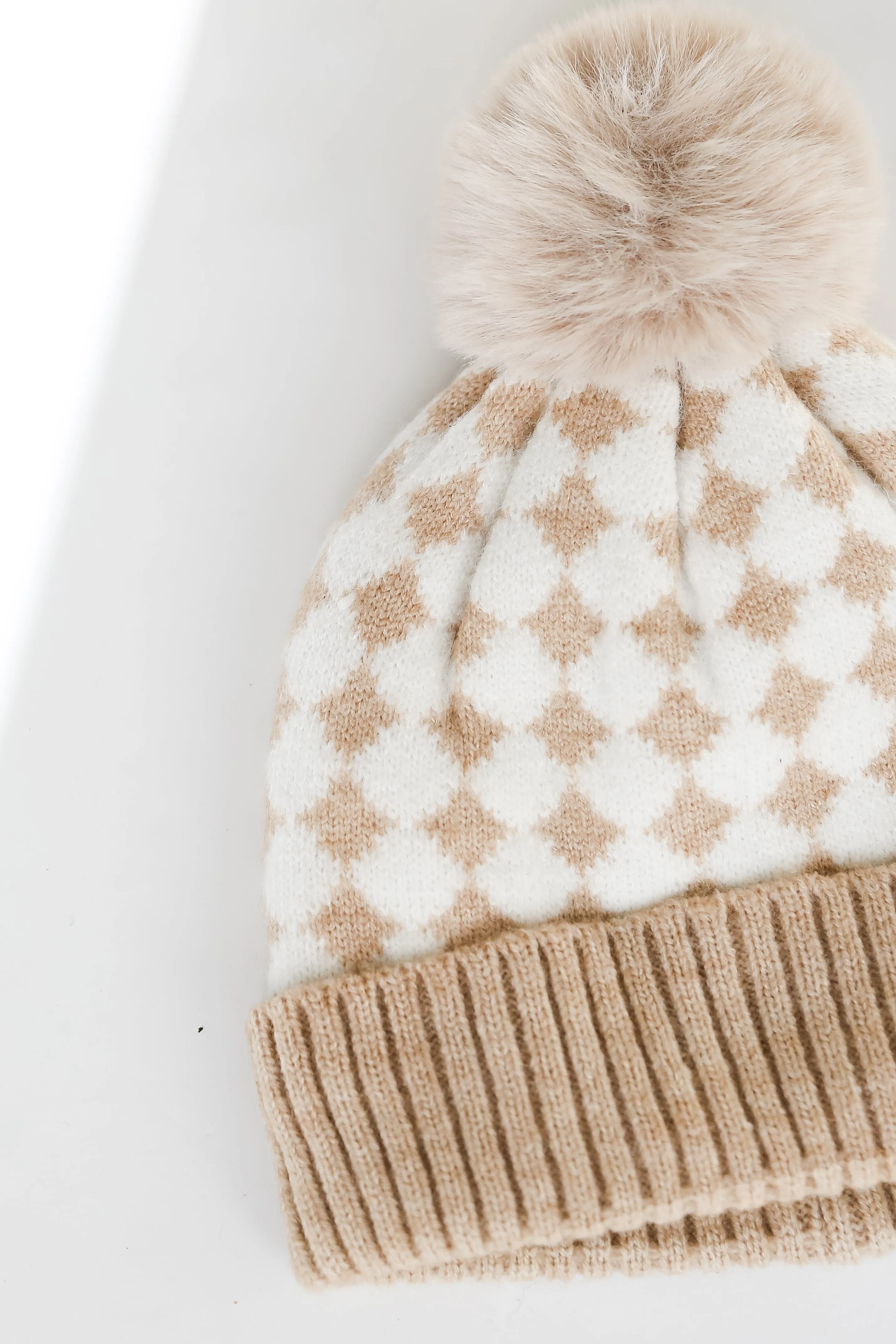 FINAL SALE - Winter Ready Checkered Pom Pom Beanie