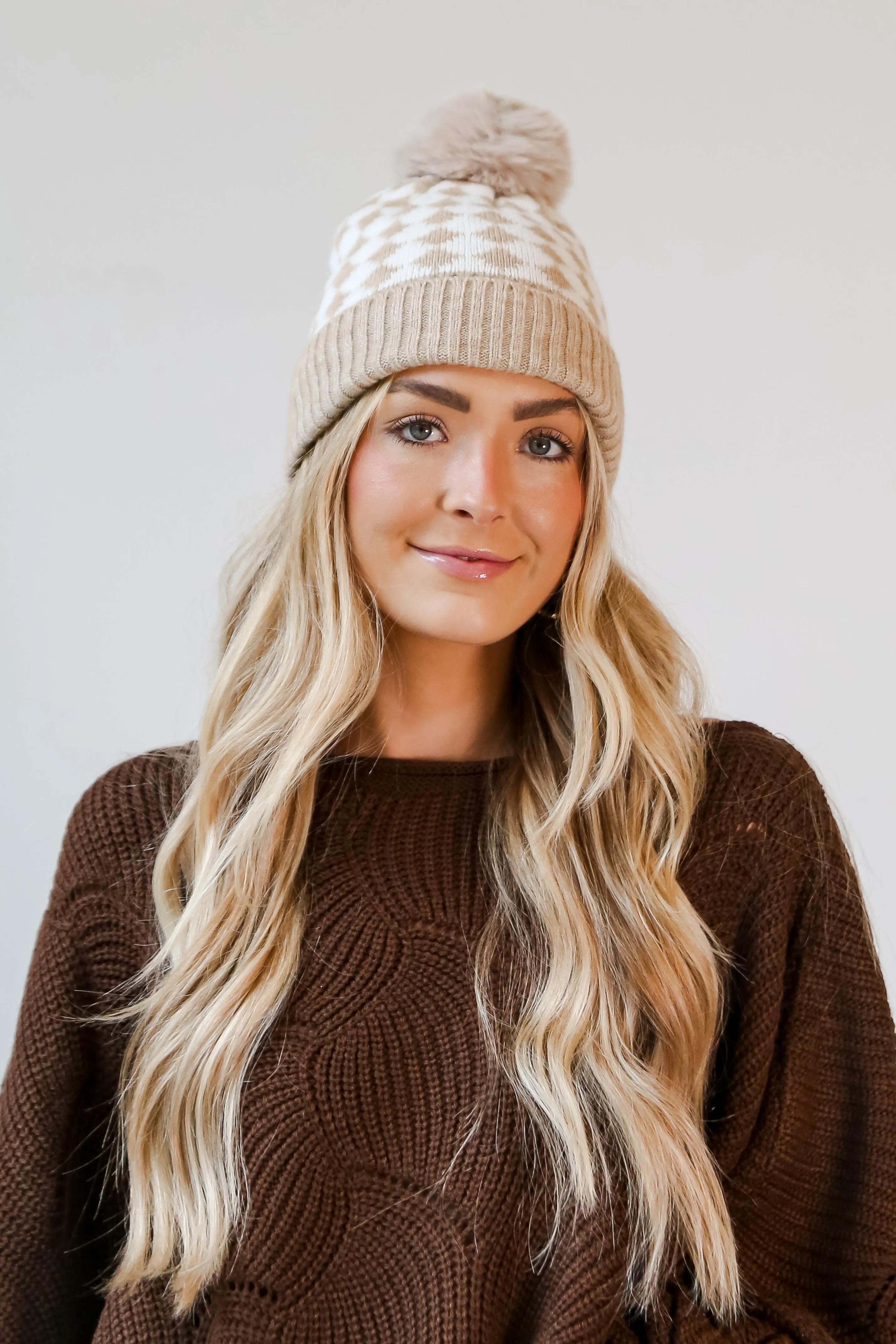 FINAL SALE - Winter Ready Checkered Pom Pom Beanie