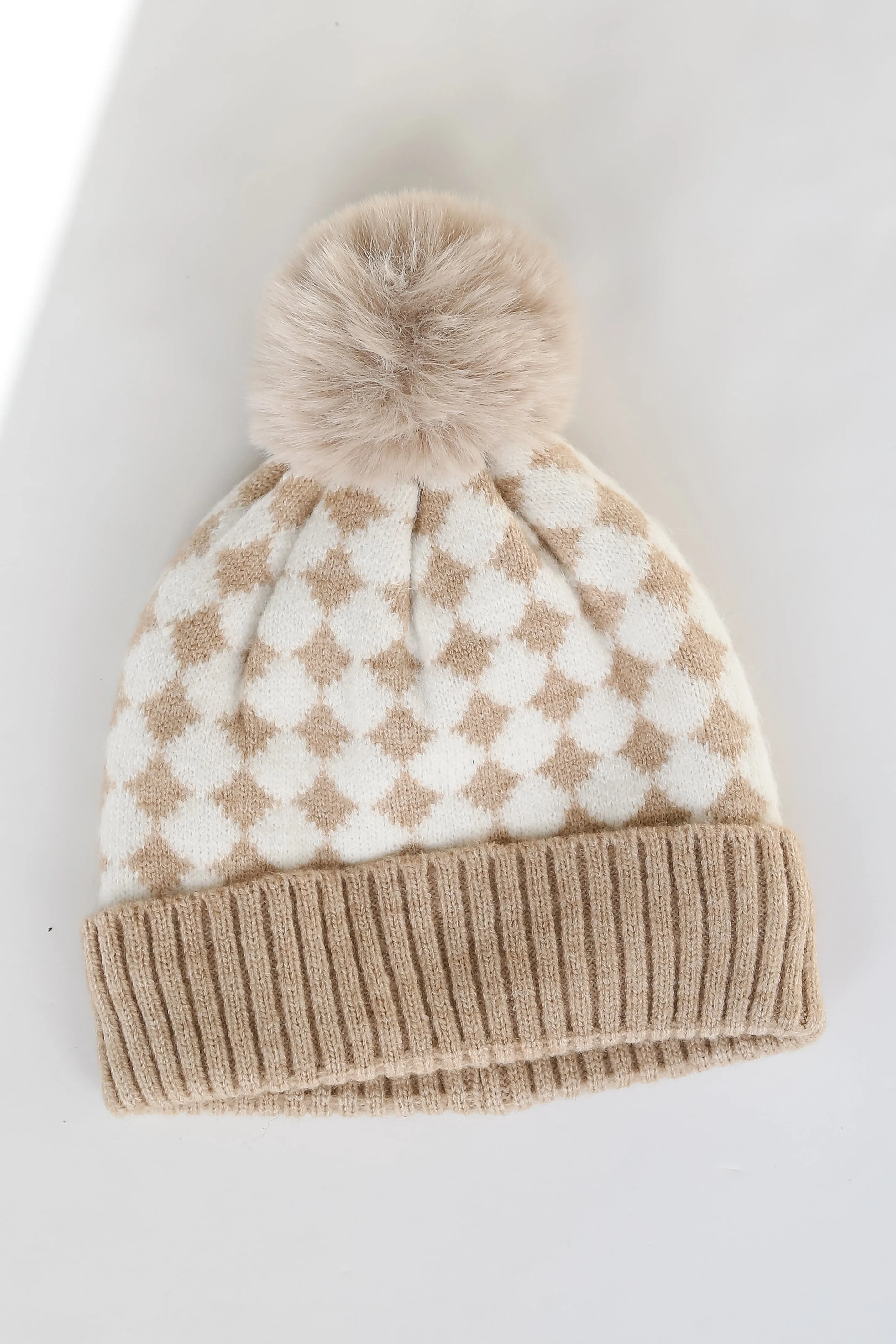 FINAL SALE - Winter Ready Checkered Pom Pom Beanie