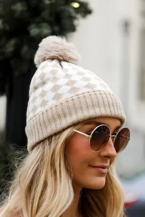 FINAL SALE - Winter Ready Checkered Pom Pom Beanie