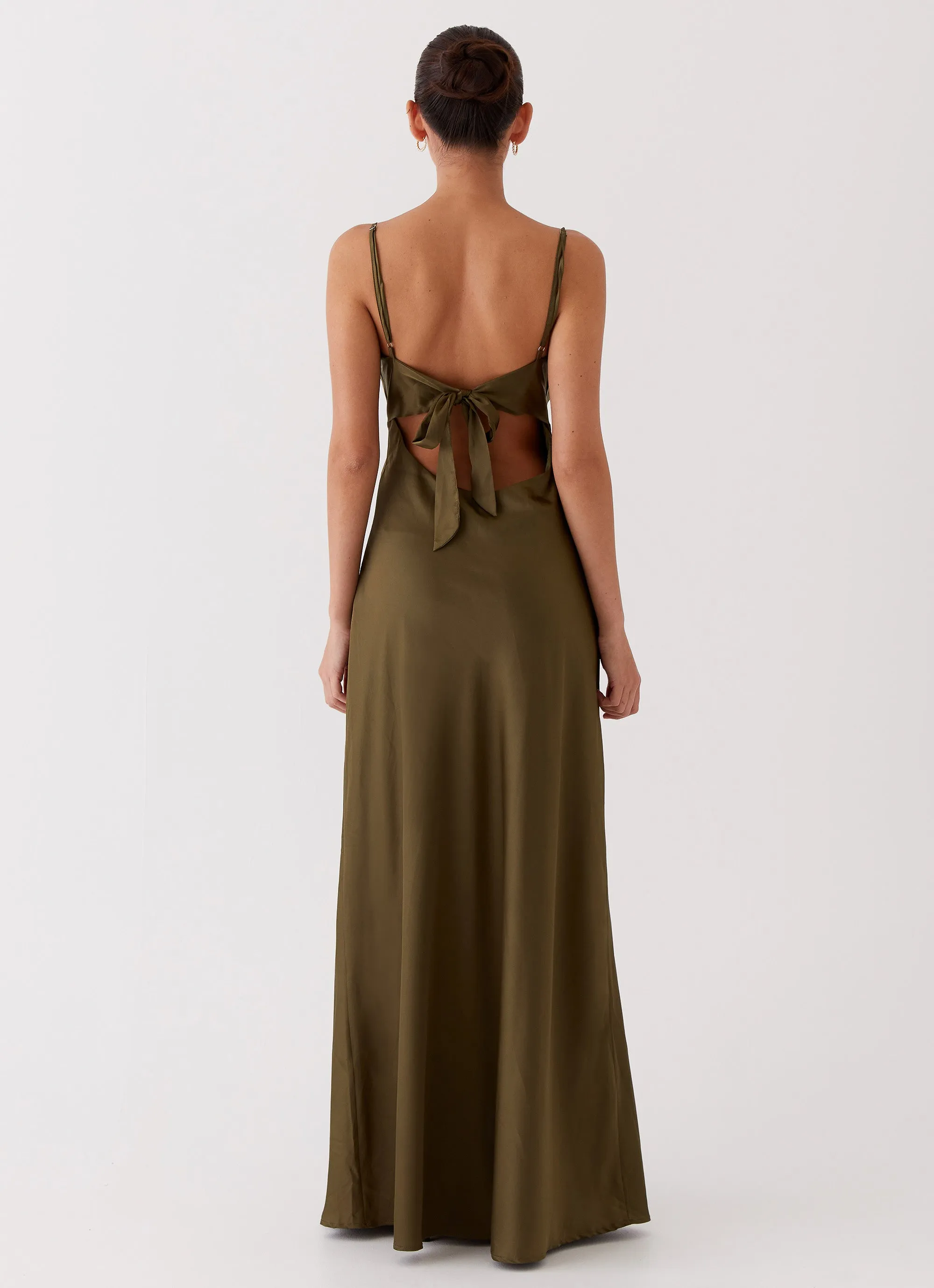 Flora Satin Maxi Dress - Khaki