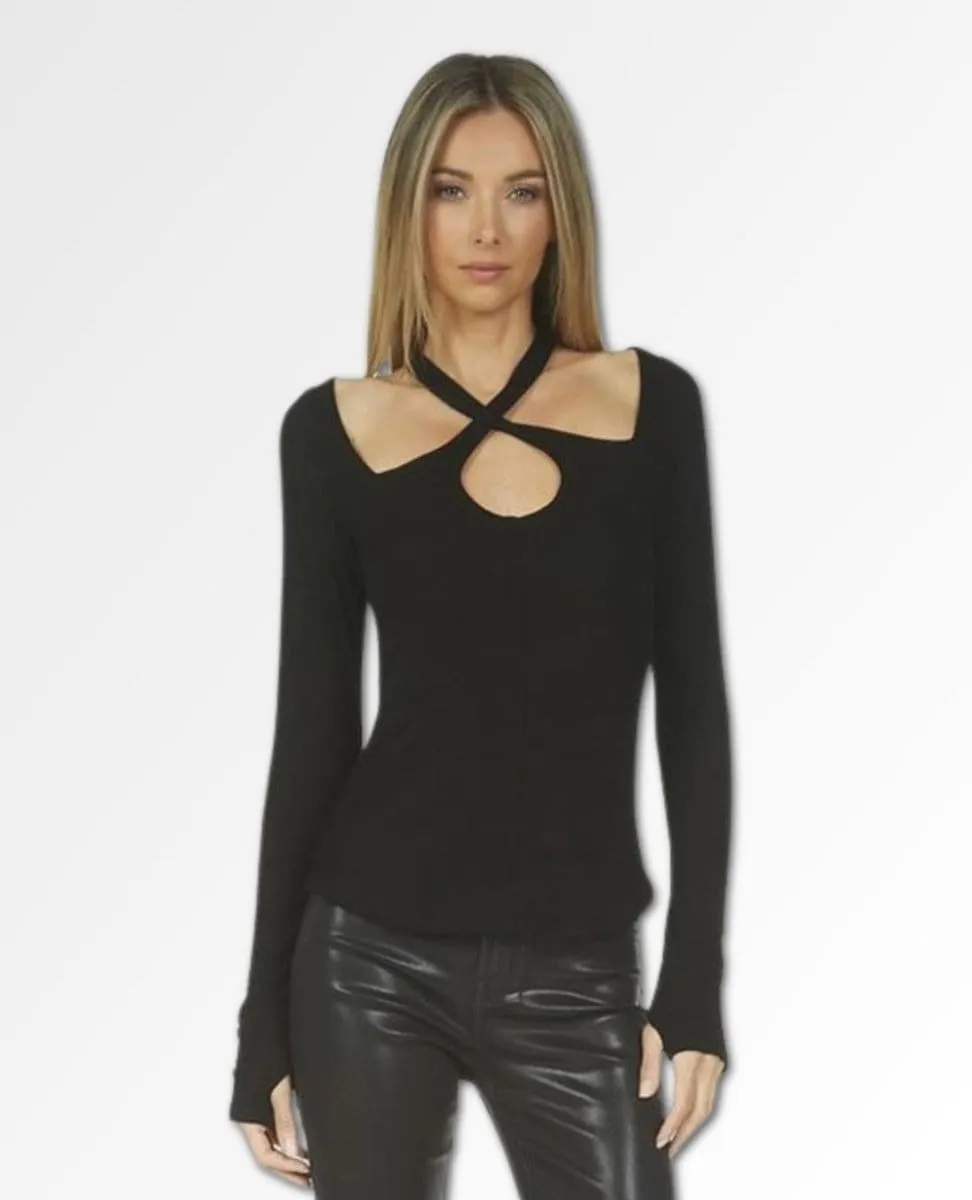 Gael Keyhole Cutout Top Black