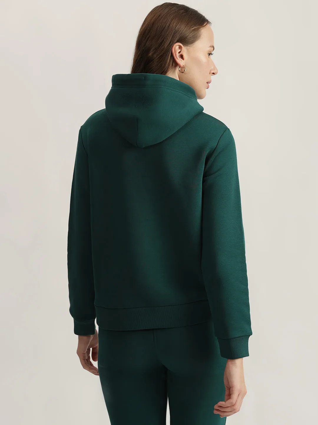 Gant Women Green Embroidered Hooded Full Sleeves Sweatshirt