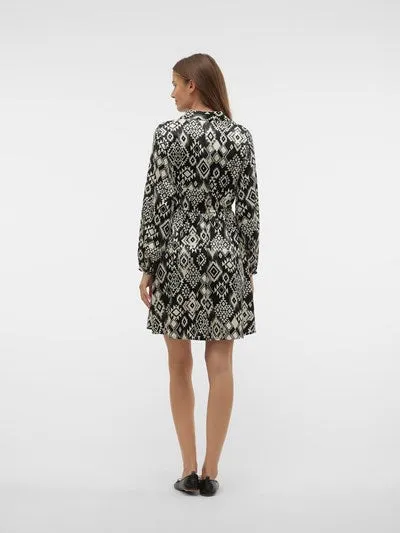 Gema Black Ikat Print Shirt Dress