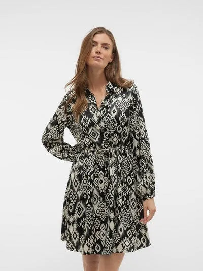 Gema Black Ikat Print Shirt Dress