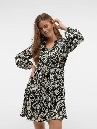 Gema Black Ikat Print Shirt Dress