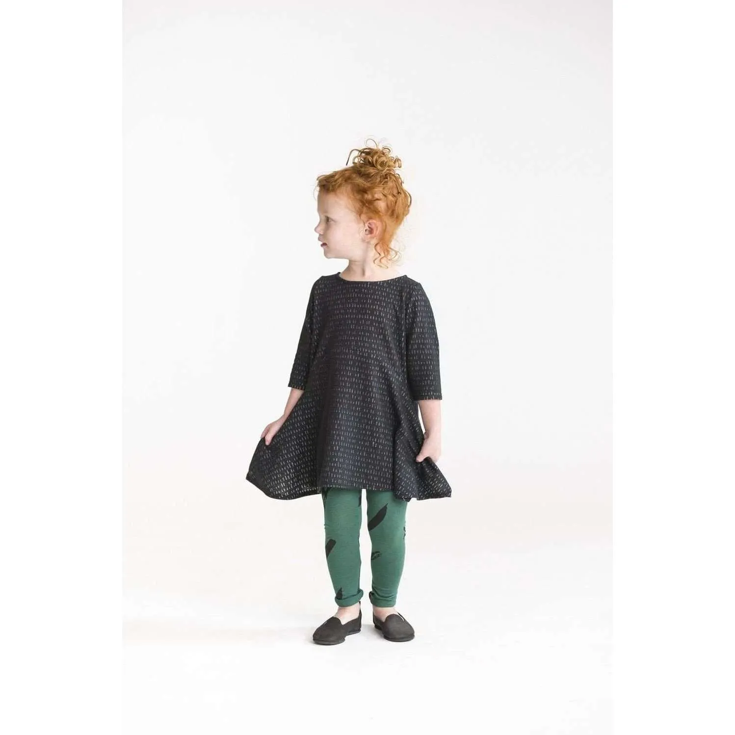 Girls Leggings with Unfinished Print | Pine Green OM207