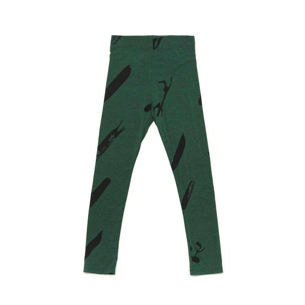 Girls Leggings with Unfinished Print | Pine Green OM207