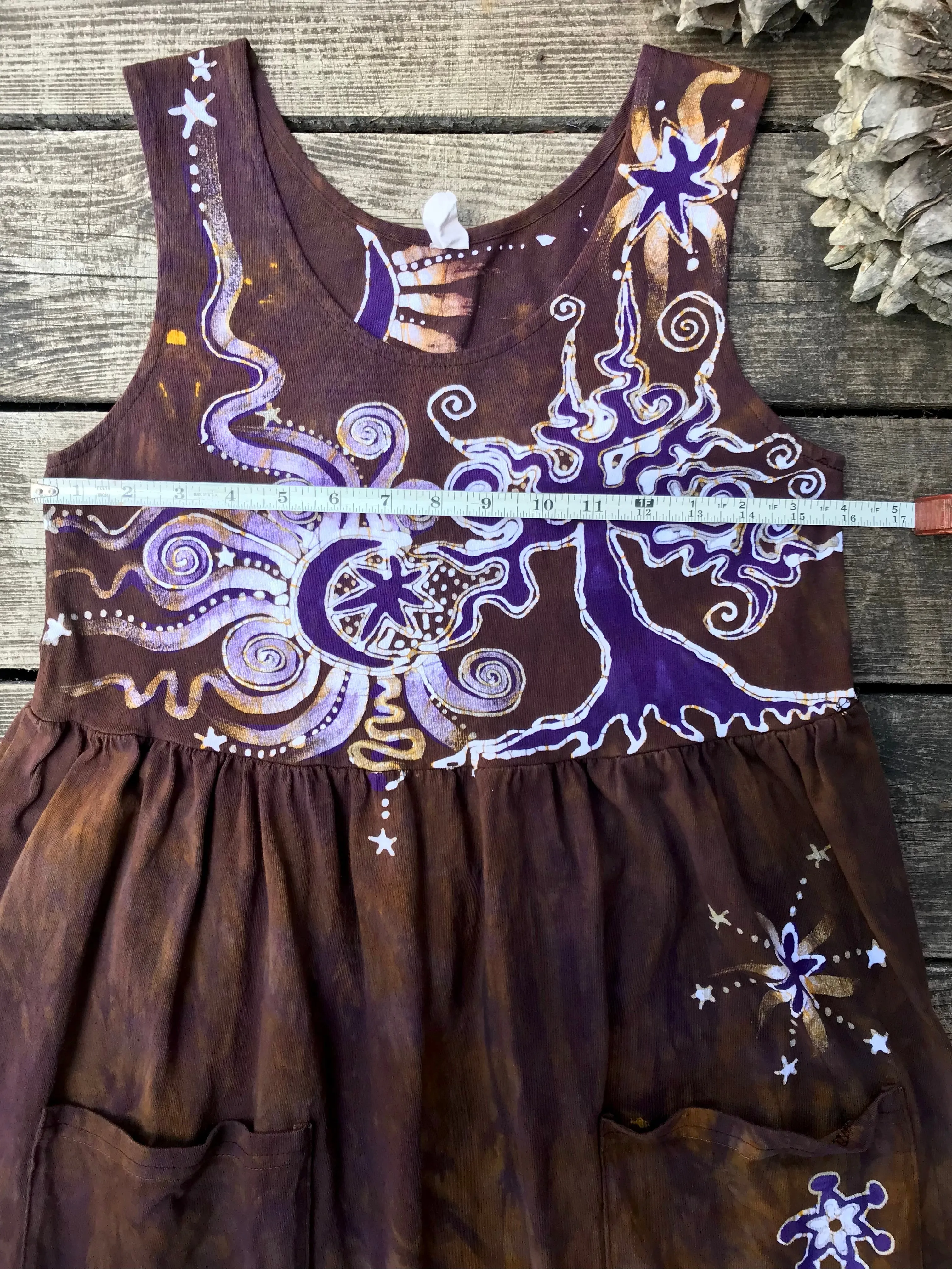 Golden Sun Purple Forest Farmer's Market Pocket Dress - Size Small