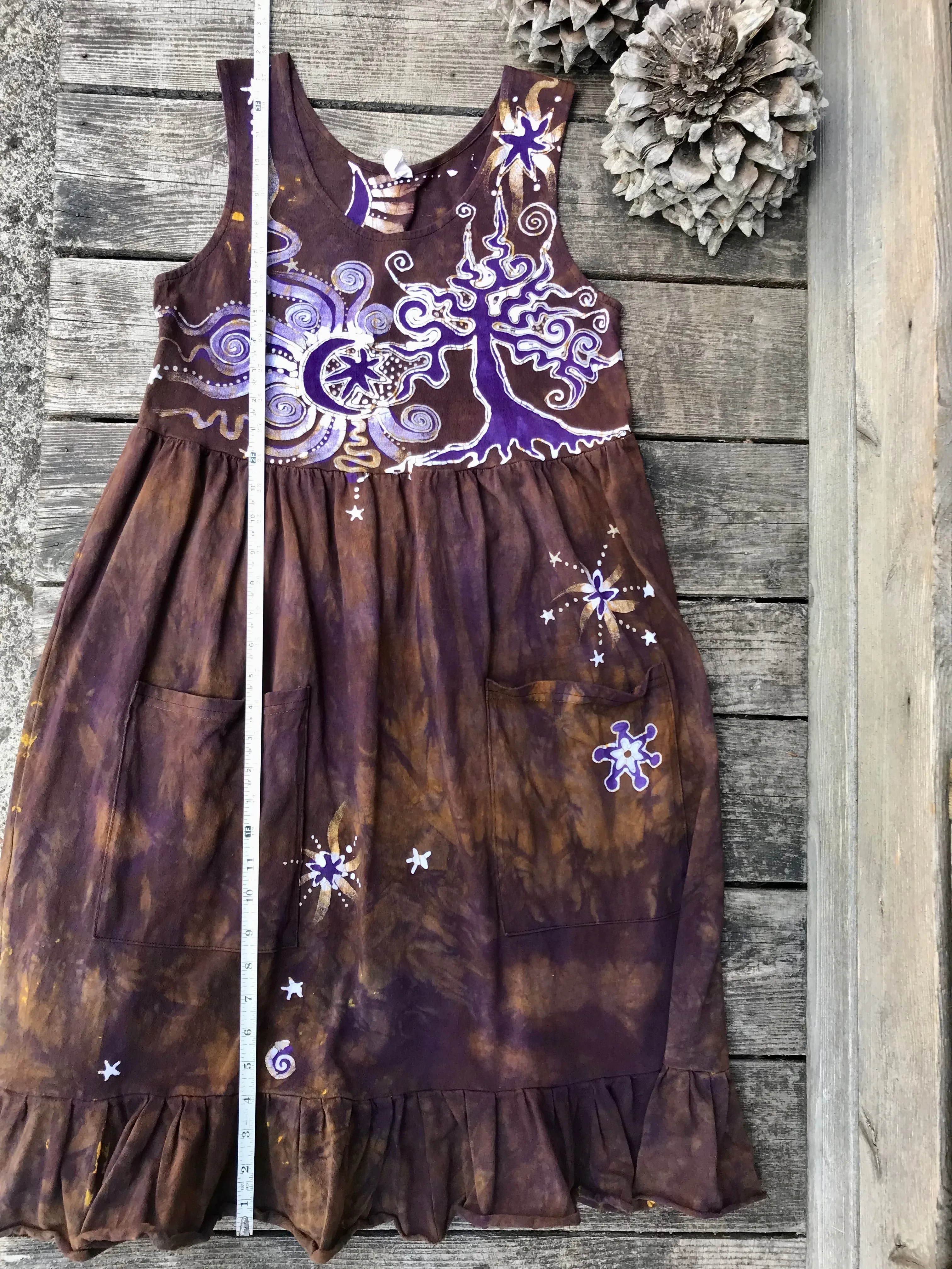 Golden Sun Purple Forest Farmer's Market Pocket Dress - Size Small