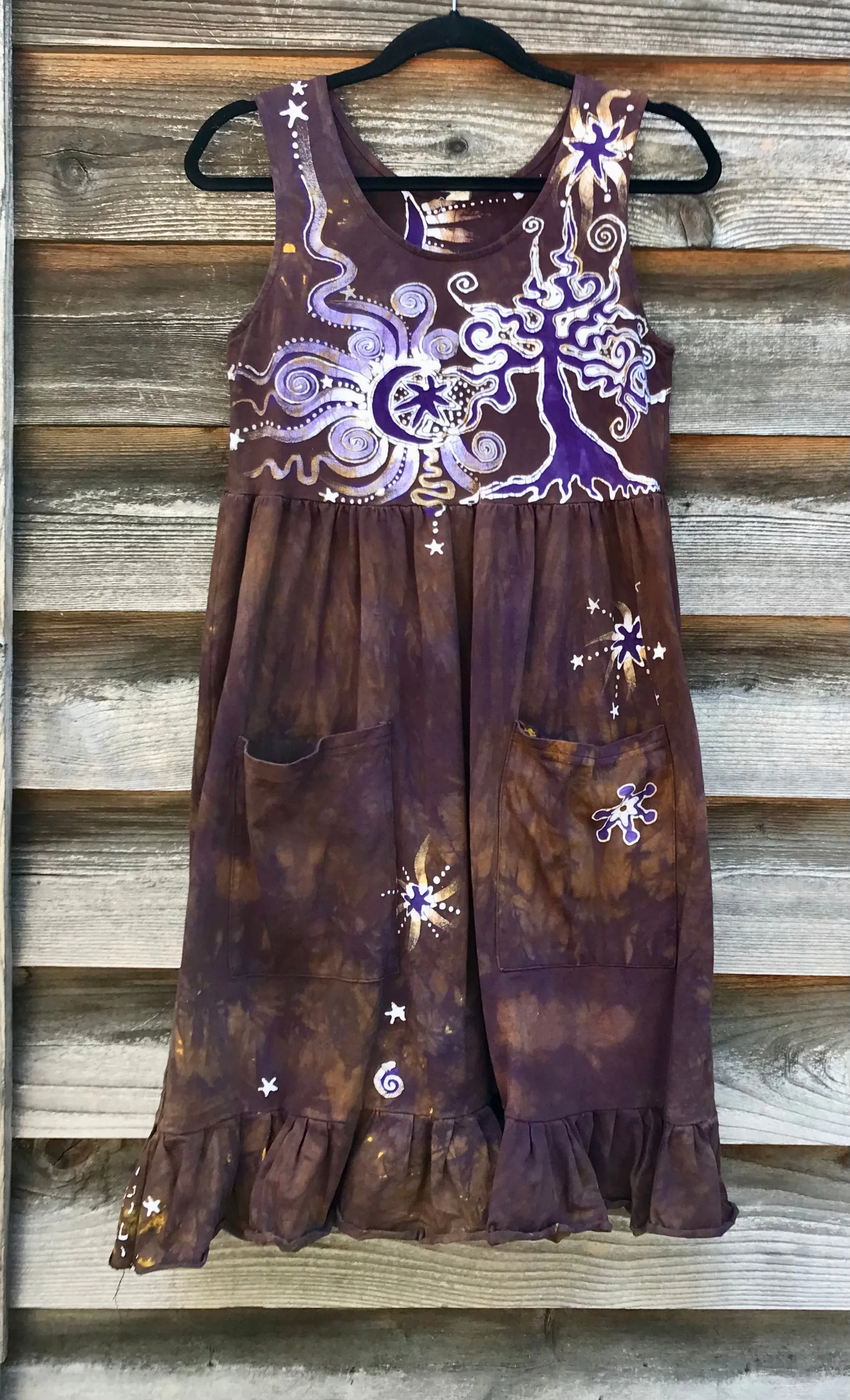 Golden Sun Purple Forest Farmer's Market Pocket Dress - Size Small