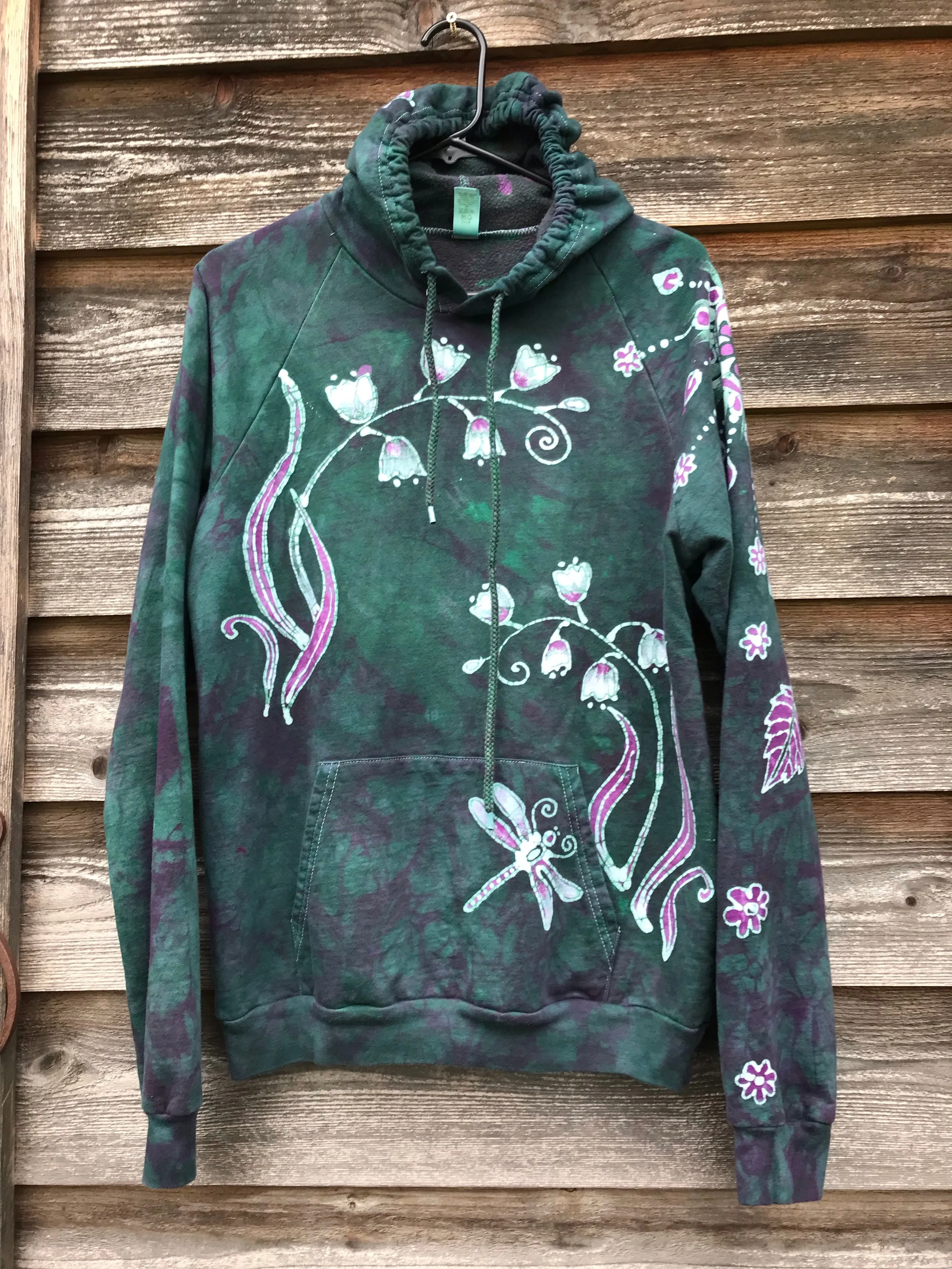 Green Valley Wildflowers Pullover Batik Hoodie in Organic Cotton - Size Medium