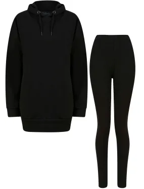 Gypsophilia 2pc Matching Hoody & Leggings Brushback Fleece Co-ord Set in Jet Black - Tokyo Laundry