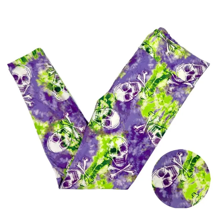 Halloween 2022 - Leggings: Purple Green Wash with Skull and Crossbones