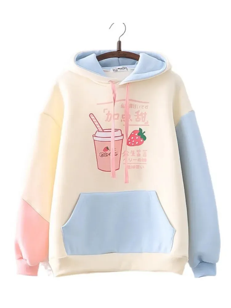 Harajuku Strawberry Print Hoodie