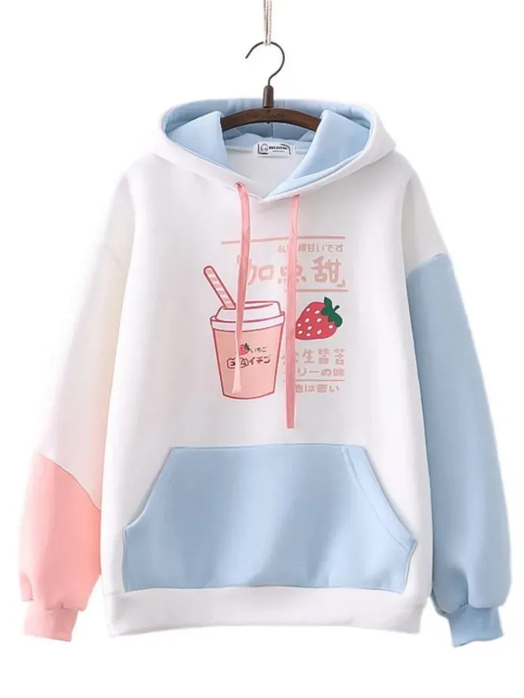 Harajuku Strawberry Print Hoodie