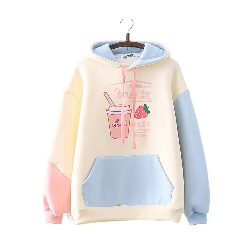 Harajuku Strawberry Print Hoodie