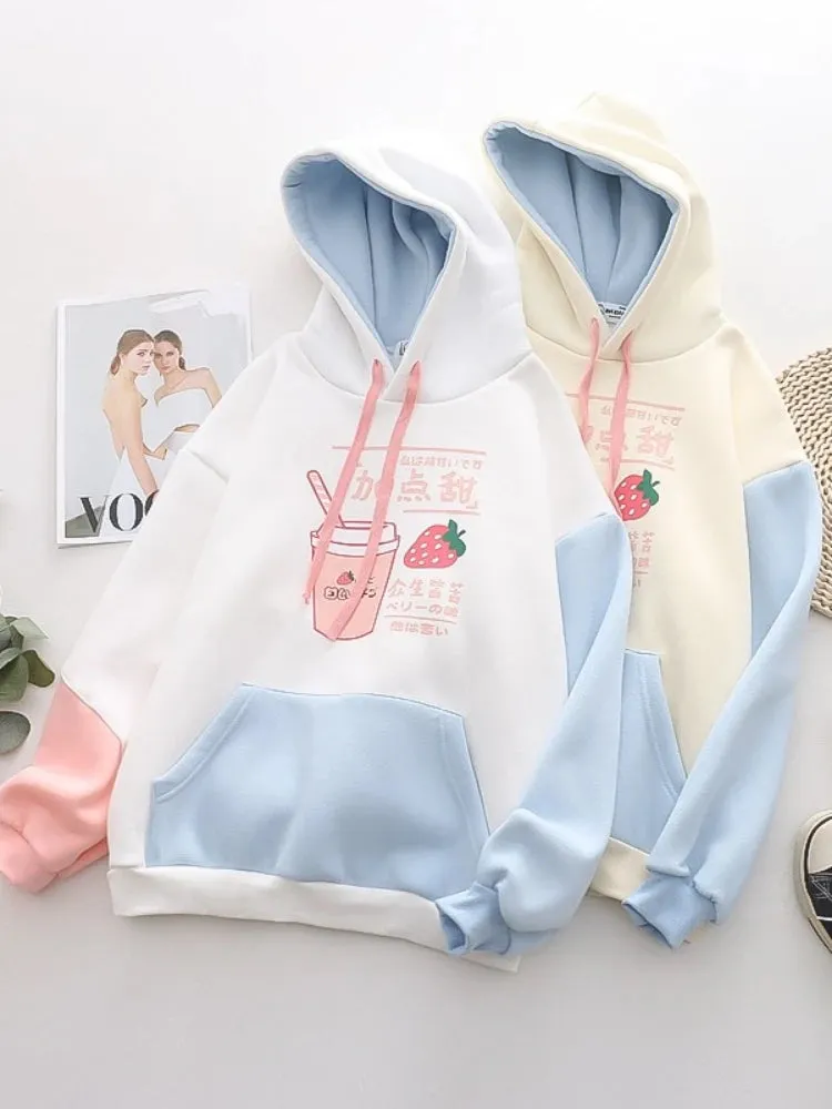 Harajuku Strawberry Print Hoodie