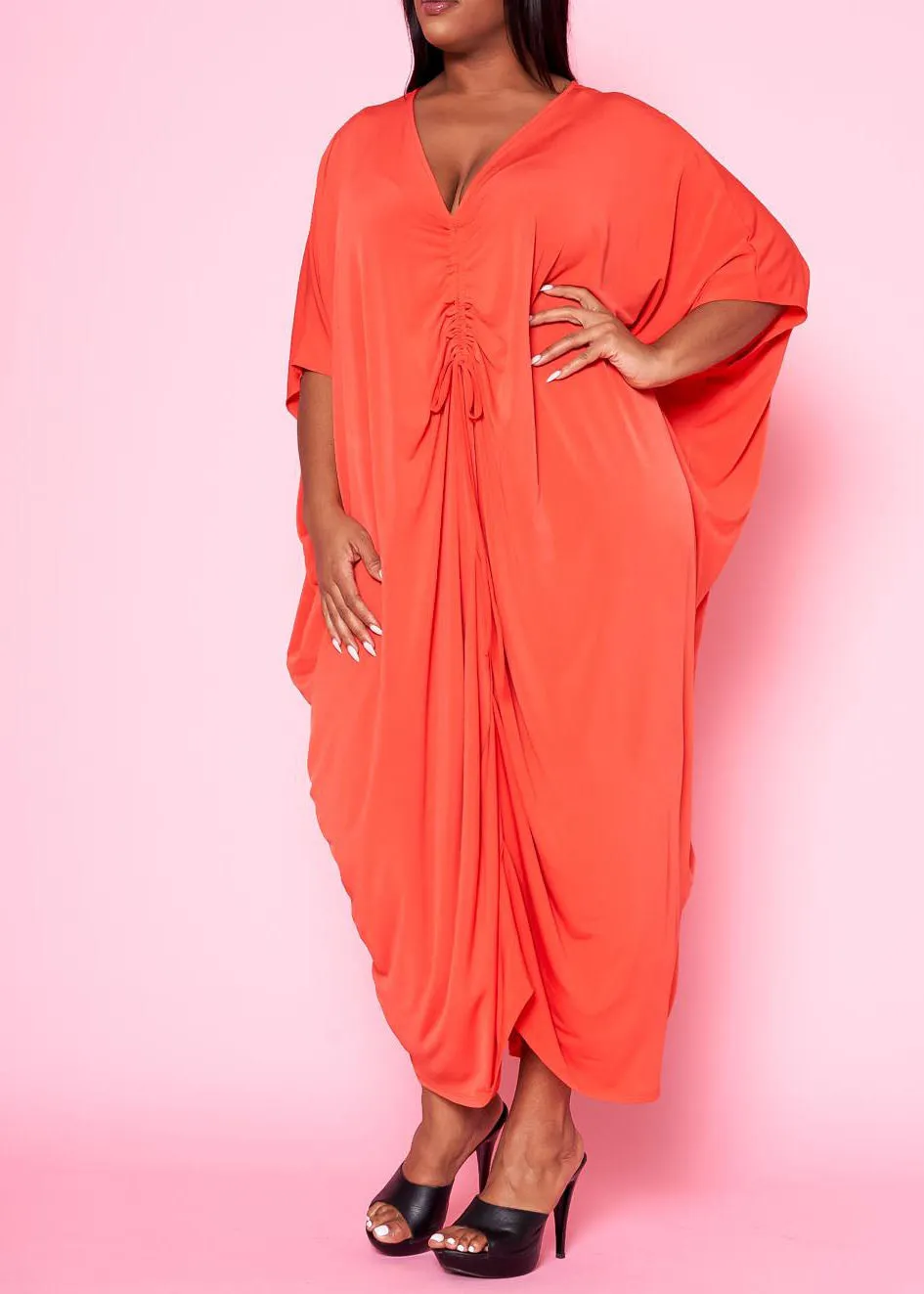 Hi Curvy Plus Size Women Ruched Dolman Sleeve Maxi Dress