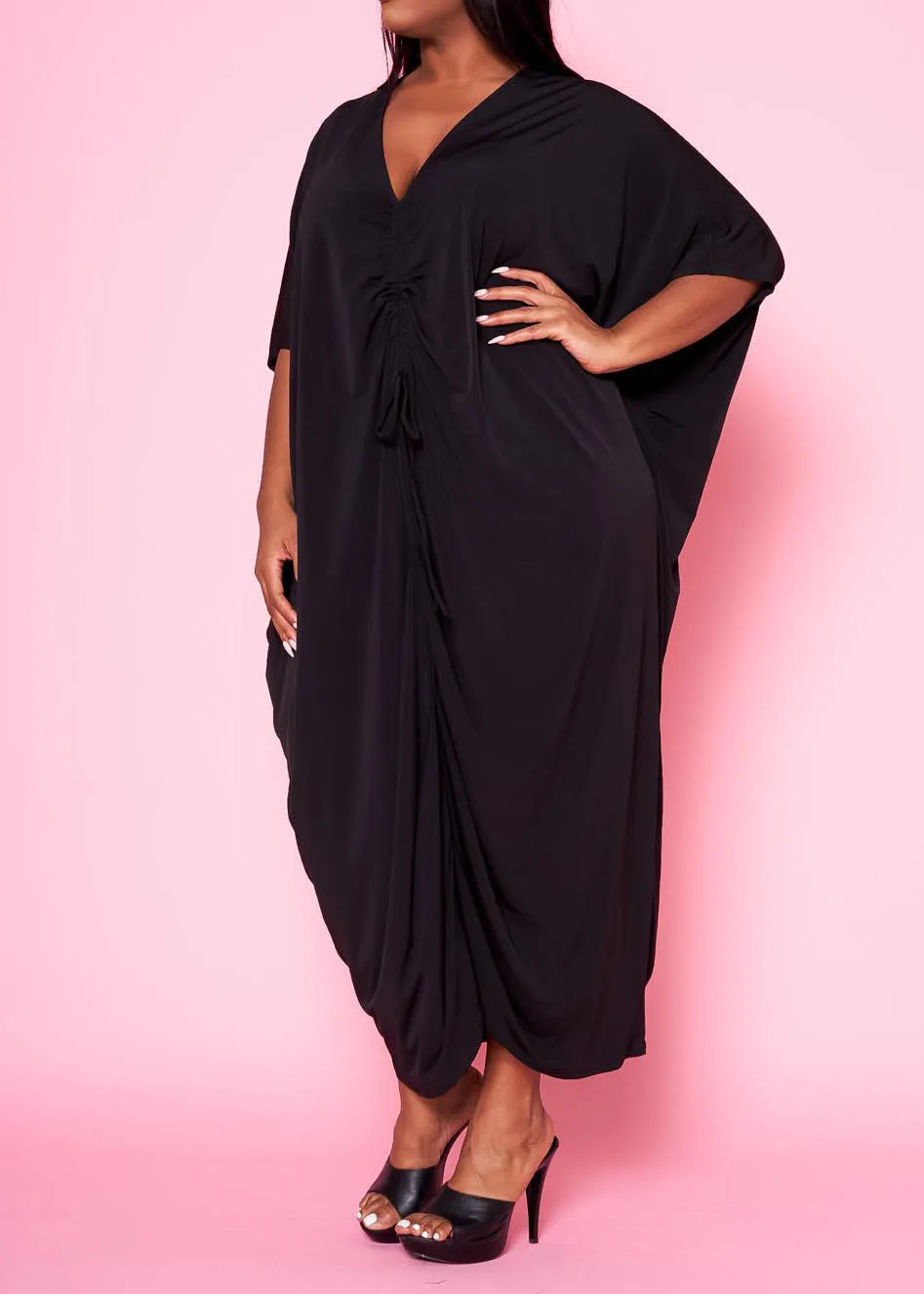 Hi Curvy Plus Size Women Ruched Dolman Sleeve Maxi Dress