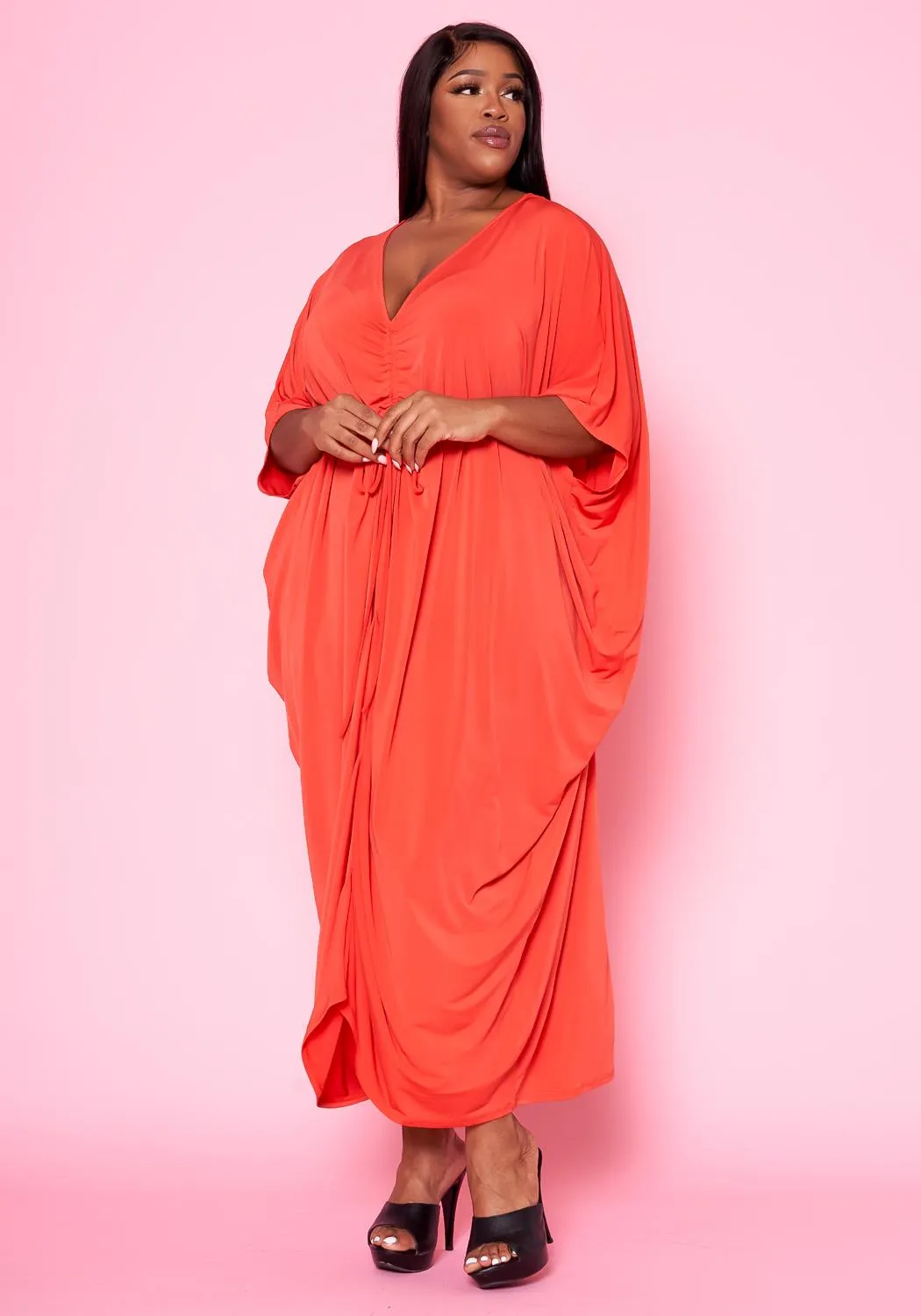 Hi Curvy Plus Size Women Ruched Dolman Sleeve Maxi Dress