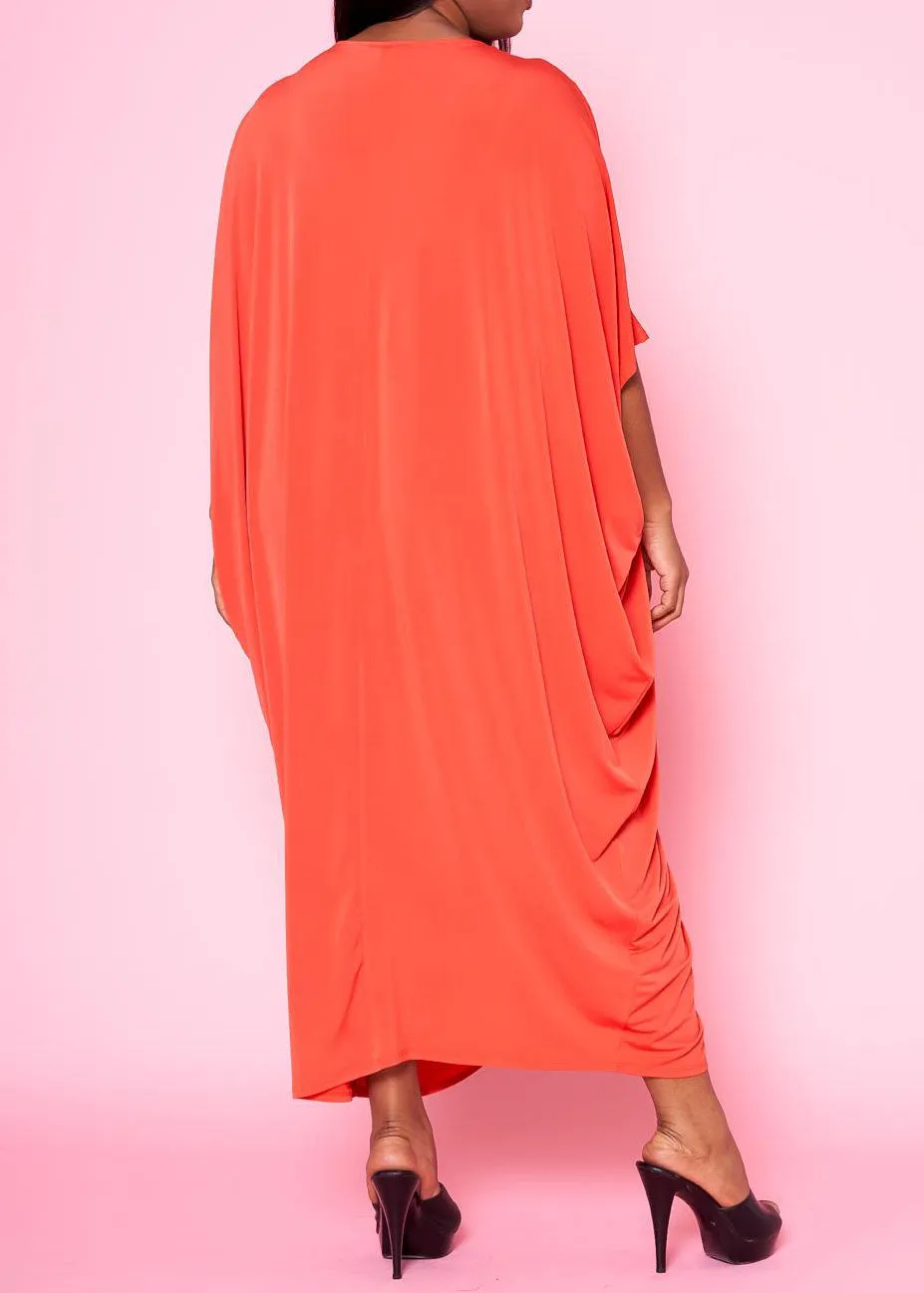 Hi Curvy Plus Size Women Ruched Dolman Sleeve Maxi Dress