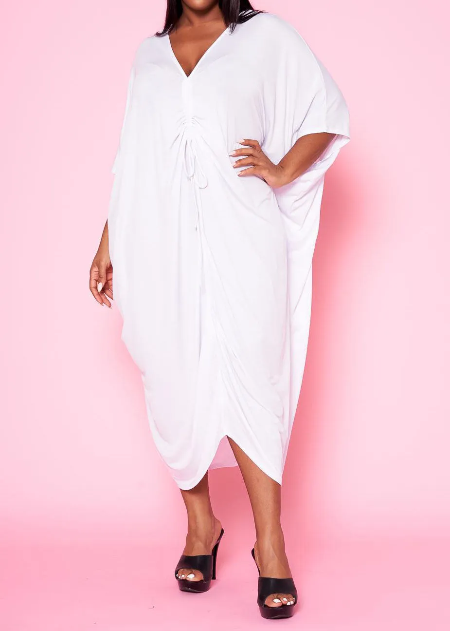 Hi Curvy Plus Size Women Ruched Dolman Sleeve Maxi Dress