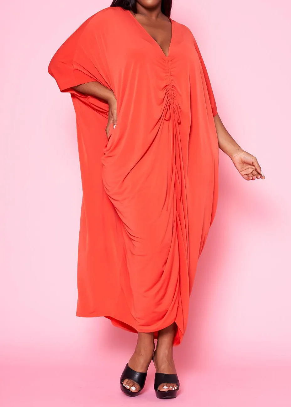 Hi Curvy Plus Size Women Ruched Dolman Sleeve Maxi Dress