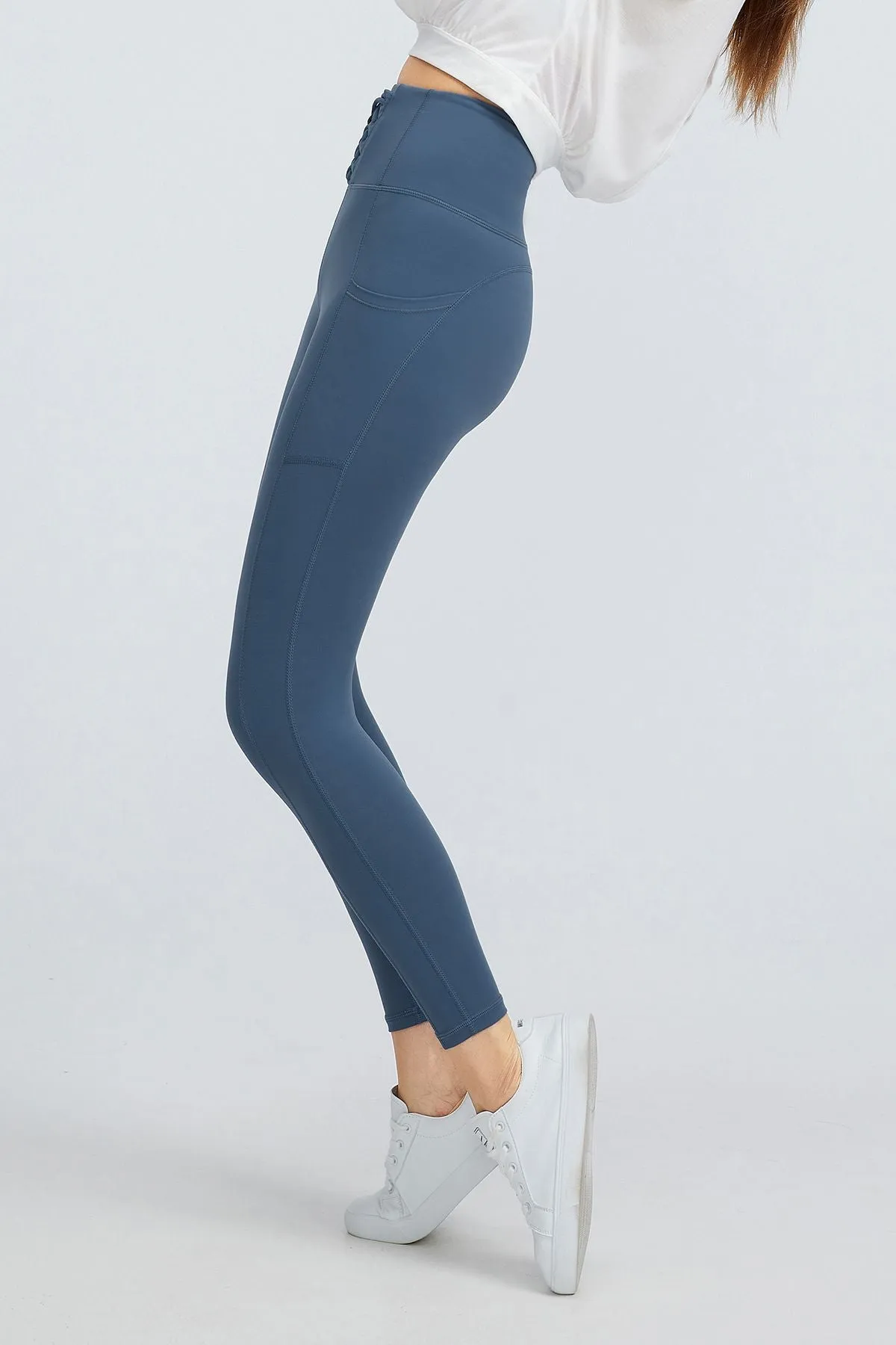 High Rise Lace-Up Leggings With Pockets